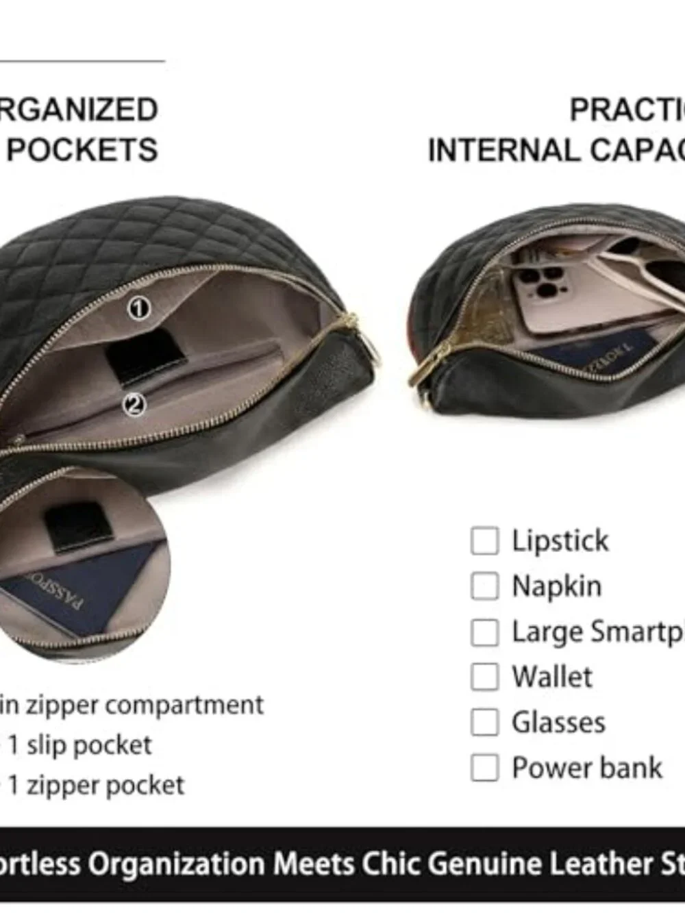 Genuine Leather Crossbody Sling Bag Anti Theft Travel Fanny Pack
